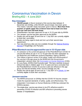 Coronavirus Vaccination in Devon Briefing #22 – 4 June 2021