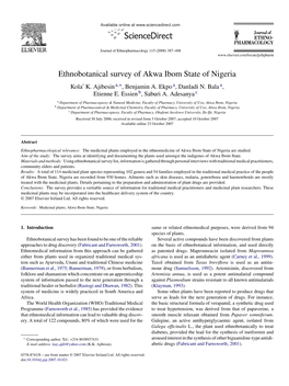 Ethnobotanical Survey of Akwa Ibom State of Nigeria Kola� K