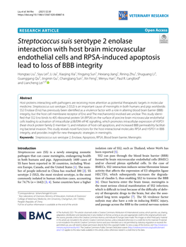 Streptococcus Suis Serotype 2 Enolase Interaction with Host Brain