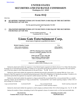 Lions Gate Entertainment Corp. (Exact Name of Registrant As Specified in Its Charter) ______