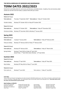 School Term Dates 2022-2023