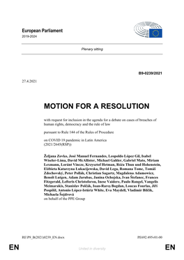 En En Motion for a Resolution