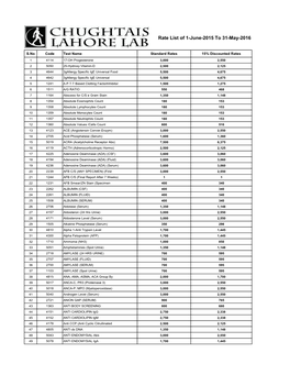 Rate List of 1-June-2015 to 31-May-2016