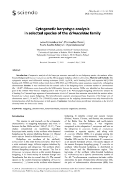 Cytogenetic Karyotype Analysis in Selected Species of the Erinaceidae Family