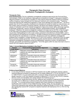 Therapeutic Class Overview Ophthalmic Prostaglandin Analogues