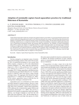 Adoption of Sustainable Capture Based Aquaculture Practices by Traditional Fishermen of Karnataka