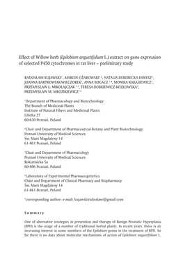 Effect of Willow Herb (Epilobium Angustifolium L.) Extract on Gene Expression of Selected P450 Cytochromes in Rat Liver – Preliminary Study