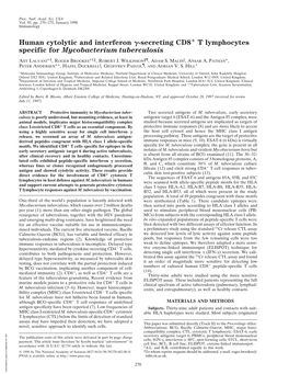 Secreting CD8 T Lymphocytes Specific for Mycobacterium