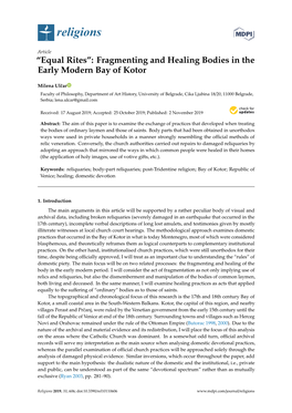 Fragmenting and Healing Bodies in the Early Modern Bay of Kotor