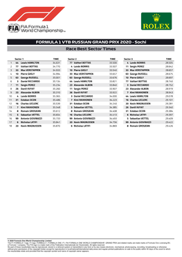 FORMULA 1 VTB RUSSIAN GRAND PRIX 2020 - Sochi Race Best Sector Times