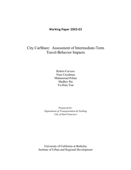 City Carshare: Assessment of Intermediate-Term Travel-Behavior Impacts