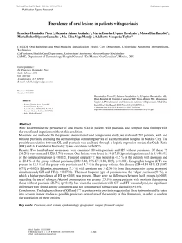 Prevalence of Oral Lesions in Patients with Psoriasis