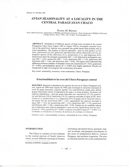 Avian Seasonality at a Locality in the Central Paraguayan Chaco