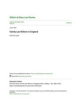 Family Law Reform in England