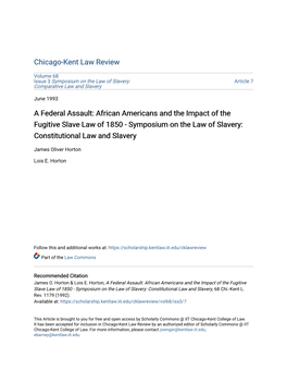 African Americans and the Impact of the Fugitive Slave Law of 1850 - Symposium on the Law of Slavery: Constitutional Law and Slavery