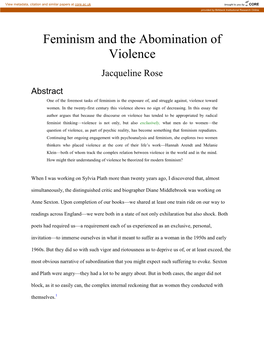 Feminism and the Abomination of Violence Jacqueline Rose