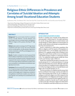 Religious-Ethnic Differences in Prevalence and Correlates of Suicidal Ideation and Attempts Among Israeli Vocational Education Students