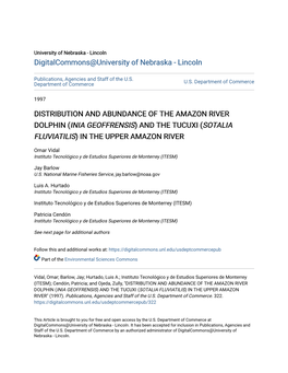 Distribution and Abundance of the Amazon River Dolphin (Inia Geoffrensis) and the Tucuxi (Sotalia Fluviatilis) in the Upper Amazon River