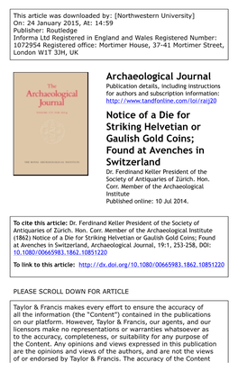 Archaeological Journal Notice of a Die for Striking