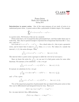 Power Series Math 121 Calculus II Spring 2015