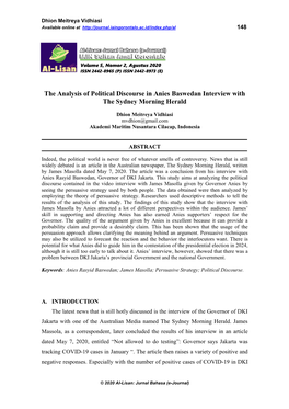 The Analysis of Political Discourse in Anies Baswedan Interview with the Sydney Morning Herald