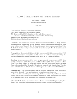 ECON GU4710: Finance and the Real Economy