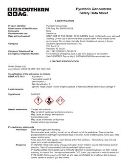 Pyrethrin Concentrate Safety Data Sheet