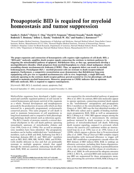Proapoptotic BID Is Required for Myeloid Homeostasis and Tumor Suppression