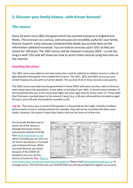 3. Discover Your Family History…With Kresen Kernow! the Census