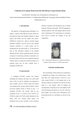 Collection of Uranium Metal from the Salt Mixture Using Yttrium Metal