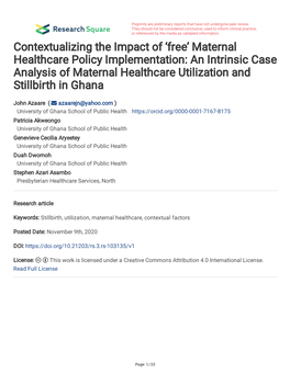 Maternal Healthcare Policy Implementation: an Intrinsic Case Analysis of Maternal Healthcare Utilization and Stillbirth in Ghana