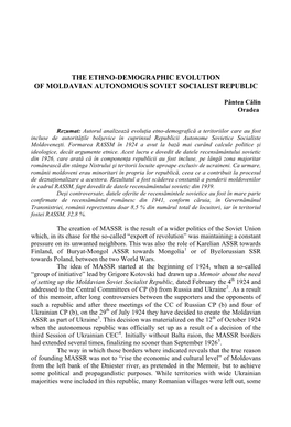 The Ethno-Demographic Evolution of Moldavian Autonomous Soviet Socialist Republic