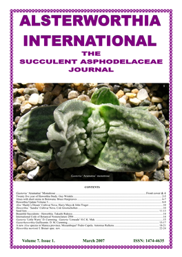 Volume 7. Issue 1. March 2007 ISSN: 1474-4635 Alsterworthia International
