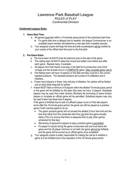 Lawrence Park Baseball League RULES of PLAY Continental Division