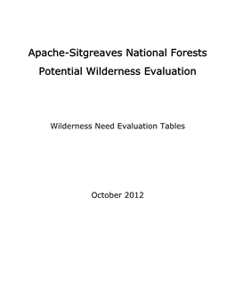 Apache-Sitgreaves National Forests Potential Wilderness Evaluation