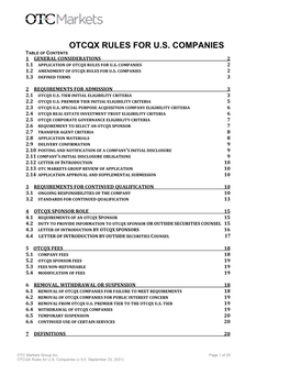 Otcqx Rules for U.S. Companies Table of Contents 1 General Considerations 2 1.1 Application of Otcqx Rules for U.S