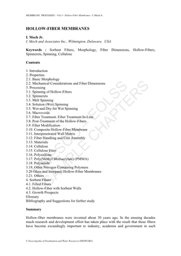 Hollow-Fiber Membranes - I