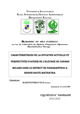 Universite D'antananarivo Ecole Superieure Des Sciences