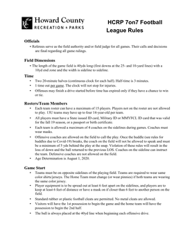 HCRP 7On7 Football League Rules