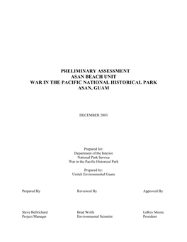 Preliminary Assessment Asan Beach Unit War in the Pacific National Historical Park Asan, Guam