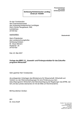 Anzministerium Des Landes Schleswig-Holstein Schleswig-Holsteinischer Landtag Umdruck 16/2044