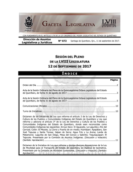 Sesión Del Pleno De La Lviii Legislatura 12 De Septiembre De 2017