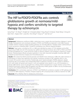 The Hif1α-PDGFD-Pdgfrα Axis Controls Glioblastoma Growth At