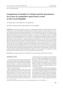 Comparison of Models to Estimate Genetic Parameters for Scores of Competitive Sport Horse Events in the Czech Republic