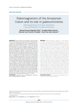 Paleomagnetism of the Amazonian Craton and Its Role in Paleocontinents Paleomagnetismo Do Cráton Amazônico E Sua Participação Em Paleocontinentes