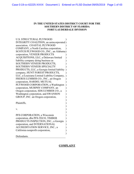 In the United States District Court for the Southern District of Florida Fort Lauderdale Division Complaint U.S. Structural Plyw