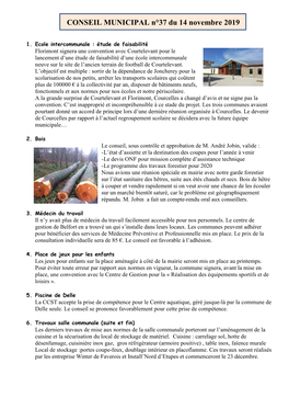 CONSEIL MUNICIPAL N°37 Du 14 Novembre 2019