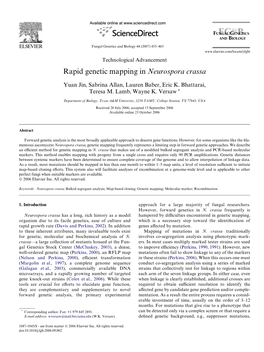 Rapid Genetic Mapping in Neurospora Crassa