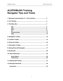 ALEPH/Mcgill Training Navigator Tips and Tricks