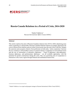 Russia-Canada Relations in a Period of Crisis, 2014-2020
